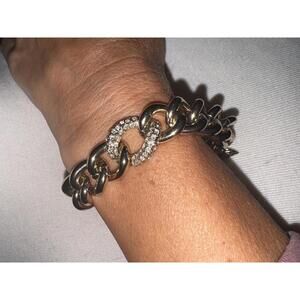 Victoria Secret Chunky Gold Chain Bracelet with Rhinestone Accent